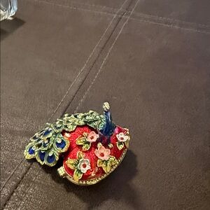 Faberge Red and Blue Peacock trinket jewelry box